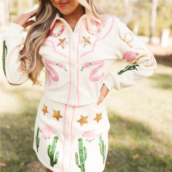 QUEEN OF SPARKLES Dresses & Skirts - NWT QUEEN OF SPARKLES COWGIRL SHIRT AND SKIRT SET